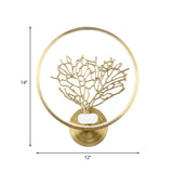 Gold Tree Wall Mount Light Contemporary LED Metallic Wall Mural Lamp with Glowing Hook Clearhalo 'Wall Lamps & Sconces' 'Wall Lights' Lighting' 1046911