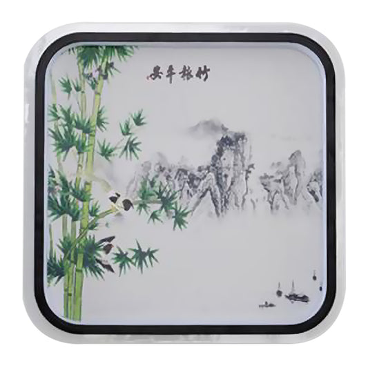 Chinese Style LED Flush Mount Black Leaf/Flower Painting Wall Mural Lighting with Fabric Shade Clearhalo 'Wall Lamps & Sconces' 'Wall Lights' Lighting' 1046914