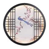 Round Ultrathin Bedroom Wall Art Fabric LED Chinese Mural Light with Bird and Flower Branch Pattern in Black Clearhalo 'Wall Lamps & Sconces' 'Wall Lights' Lighting' 1046960