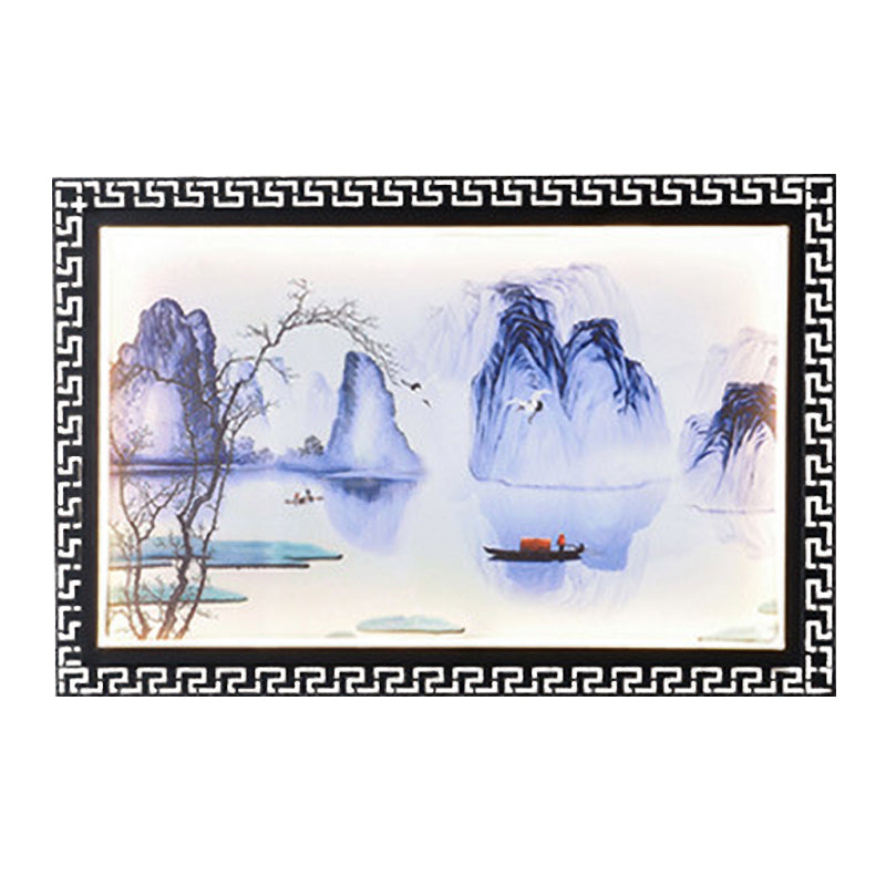 Dark Blue Mountain Scene Mural Lighting Asia LED Fabric Wall Mounted Lamp for Family Room Clearhalo 'Wall Lamps & Sconces' 'Wall Lights' Lighting' 1046980