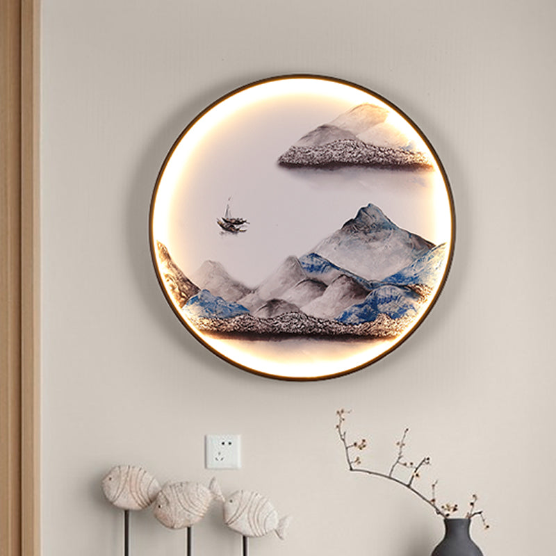 Mountain/Bird Decorative Mural Lamp Japanese Metal White LED Wall Light Sconce for Dining Room White Mountain Clearhalo 'Wall Lamps & Sconces' 'Wall Lights' Lighting' 1046995