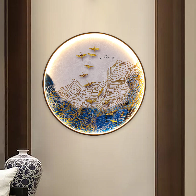 Mountain/Bird Decorative Mural Lamp Japanese Metal White LED Wall Light Sconce for Dining Room Clearhalo 'Wall Lamps & Sconces' 'Wall Lights' Lighting' 1047000