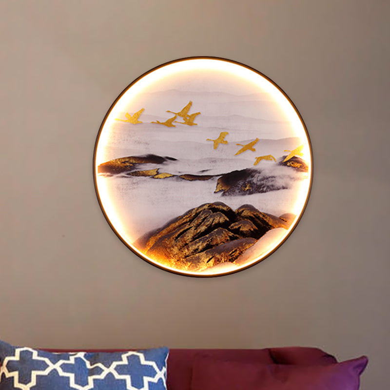 Chinese Birds/Elk Design Wall Art Metal Living Room LED Mural Wall Mount Lighting in Black Clearhalo 'Wall Lamps & Sconces' 'Wall Lights' Lighting' 1047054