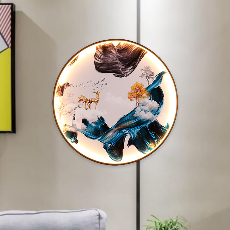 Chinese Birds/Elk Design Wall Art Metal Living Room LED Mural Wall Mount Lighting in Black Clearhalo 'Wall Lamps & Sconces' 'Wall Lights' Lighting' 1047058