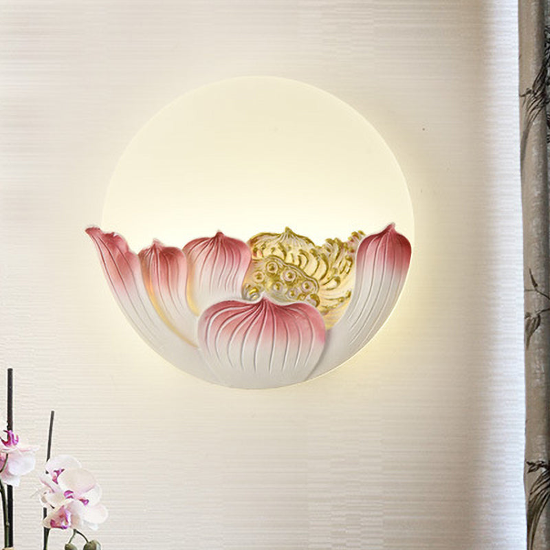 Resin Lotus/Mountain-Moon Mural Light Chinese White LED Wall Mounted Lamp for Guest Room White Lotus Clearhalo 'Wall Lamps & Sconces' 'Wall Lights' Lighting' 1047101