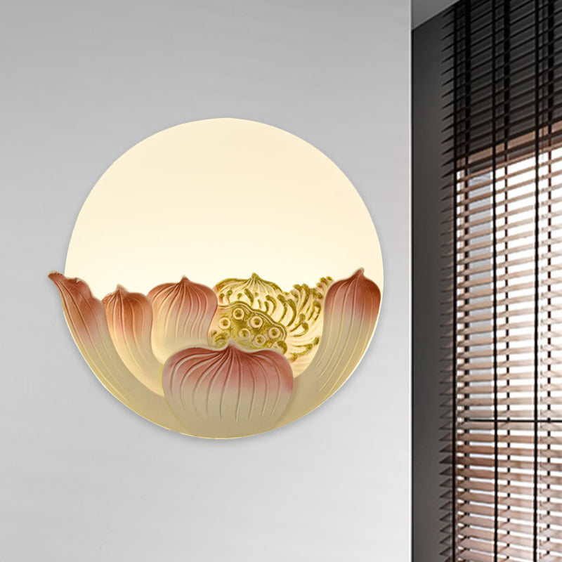 Resin Lotus/Mountain-Moon Mural Light Chinese White LED Wall Mounted Lamp for Guest Room Clearhalo 'Wall Lamps & Sconces' 'Wall Lights' Lighting' 1047102