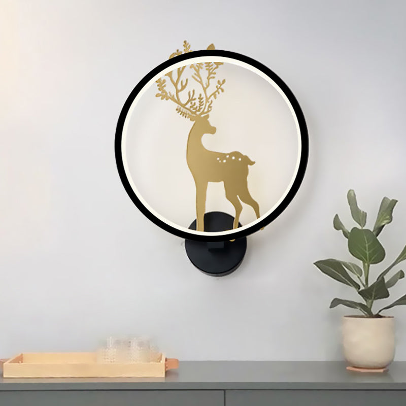 Gold Deer Decorative Wall Lamp Nordic LED Aluminum Mural Light Fixture with Black/White Glowing Hook Black Clearhalo 'Wall Lamps & Sconces' 'Wall Lights' Lighting' 1047114