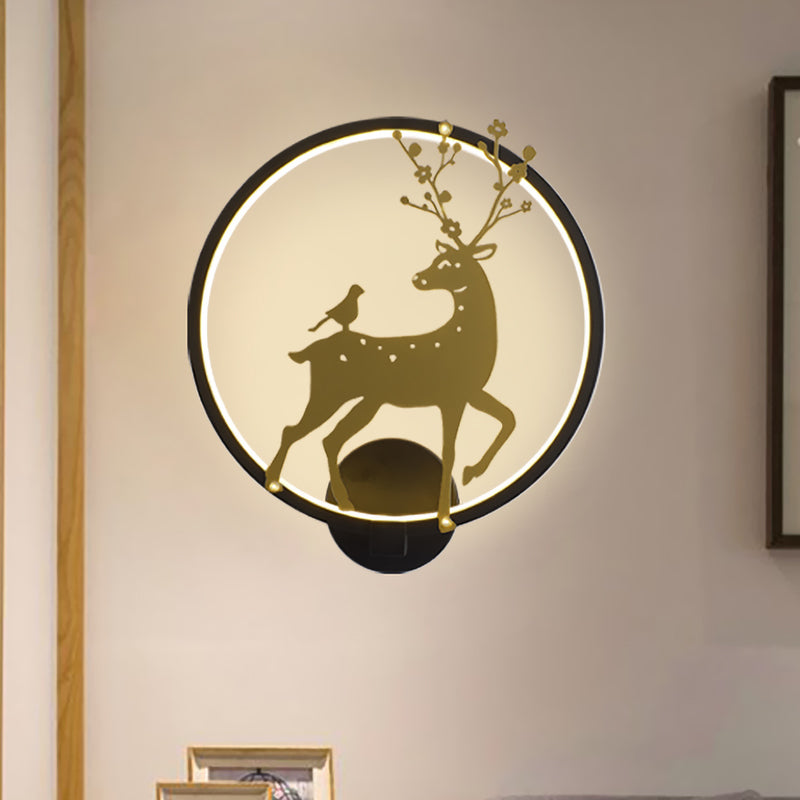 Sika Deer/Elephant Aluminum Mural Lamp Modernist Black-Gold LED Wall Mount Light for Parlor Black Deer Clearhalo 'Wall Lamps & Sconces' 'Wall Lights' Lighting' 1047122