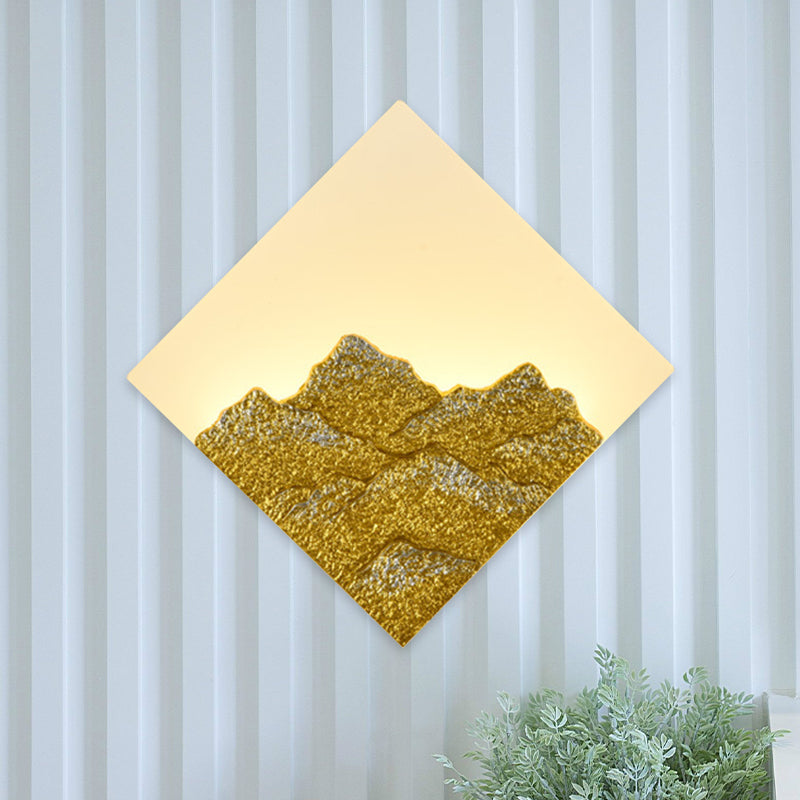 Mountain Patterned Rhombus Mural Lighting Modern Style Acrylic Silver/Gold LED Wall Sconce for Bedroom Gold Clearhalo 'Wall Lamps & Sconces' 'Wall Lights' Lighting' 1047135