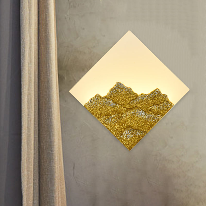 Mountain Patterned Rhombus Mural Lighting Modern Style Acrylic Silver/Gold LED Wall Sconce for Bedroom Clearhalo 'Wall Lamps & Sconces' 'Wall Lights' Lighting' 1047136