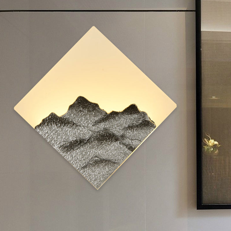 Mountain Patterned Rhombus Mural Lighting Modern Style Acrylic Silver/Gold LED Wall Sconce for Bedroom Silver Clearhalo 'Wall Lamps & Sconces' 'Wall Lights' Lighting' 1047139