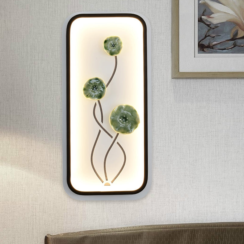 Ceramic Lotus Leaves/Blossom Mural Lamp Chinese Black-Green/Red LED Wall Mounted Light Fixture for Family Room Clearhalo 'Wall Lamps & Sconces' 'Wall Lights' Lighting' 1047144