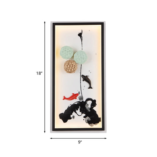 Chinese Ink Painting Mural Light Fabric Sitting Room LED Wall Lighting Fixture in Black Clearhalo 'Wall Lamps & Sconces' 'Wall Lights' Lighting' 1047155