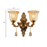 Lattice Glass Bell Wall Light Traditional 1/2-Head Living Room Sconce Lighting in Brass Clearhalo 'Wall Lamps & Sconces' 'Wall Lights' Lighting' 1047215