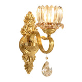 1-Bulb Lotus Wall Light Sconce Antique Brass Clear Glass Wall Mounted Lamp for Living Room Clearhalo 'Wall Lamps & Sconces' 'Wall Lights' Lighting' 1047218