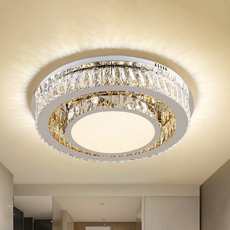 Drum Flushmount Ceiling Lamp Contemporary Beveled Crystal Prisms LED Lighting Fixture in Nickel Nickel Clearhalo 'Ceiling Lights' 'Close To Ceiling Lights' 'Close to ceiling' 'Flush mount' Lighting' 1047233