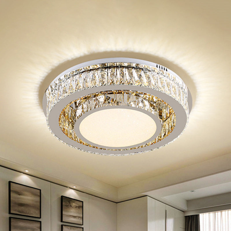 Drum Flushmount Ceiling Lamp Contemporary Beveled Crystal Prisms LED Lighting Fixture in Nickel Clearhalo 'Ceiling Lights' 'Close To Ceiling Lights' 'Close to ceiling' 'Flush mount' Lighting' 1047234