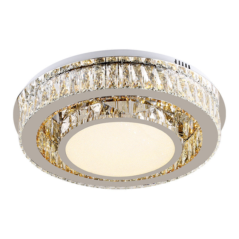 Drum Flushmount Ceiling Lamp Contemporary Beveled Crystal Prisms LED Lighting Fixture in Nickel Clearhalo 'Ceiling Lights' 'Close To Ceiling Lights' 'Close to ceiling' 'Flush mount' Lighting' 1047235