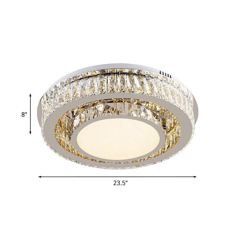 Drum Flushmount Ceiling Lamp Contemporary Beveled Crystal Prisms LED Lighting Fixture in Nickel Clearhalo 'Ceiling Lights' 'Close To Ceiling Lights' 'Close to ceiling' 'Flush mount' Lighting' 1047236