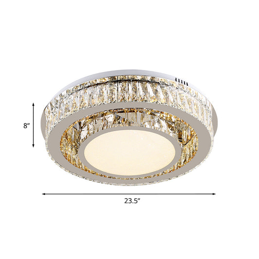 Drum Flushmount Ceiling Lamp Contemporary Beveled Crystal Prisms LED Lighting Fixture in Nickel Clearhalo 'Ceiling Lights' 'Close To Ceiling Lights' 'Close to ceiling' 'Flush mount' Lighting' 1047236