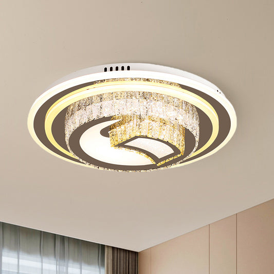 Rounded Bedroom Flushmount Minimalist Beveled Glass Crystal LED Nickel Close to Ceiling Lighting Nickel Clearhalo 'Ceiling Lights' 'Close To Ceiling Lights' 'Close to ceiling' 'Flush mount' Lighting' 1047237