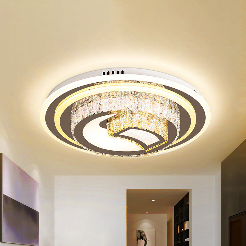 Rounded Bedroom Flushmount Minimalist Beveled Glass Crystal LED Nickel Close to Ceiling Lighting Clearhalo 'Ceiling Lights' 'Close To Ceiling Lights' 'Close to ceiling' 'Flush mount' Lighting' 1047238