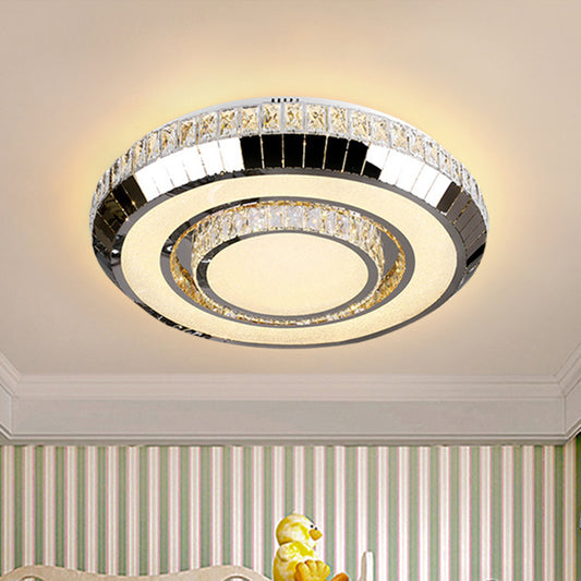 Stainless Steel LED Flush Mount Ceiling Light Simple Beveled Glass Crystal Round Lighting Fixture Stainless-Steel Clearhalo 'Ceiling Lights' 'Close To Ceiling Lights' 'Close to ceiling' 'Flush mount' Lighting' 1047241