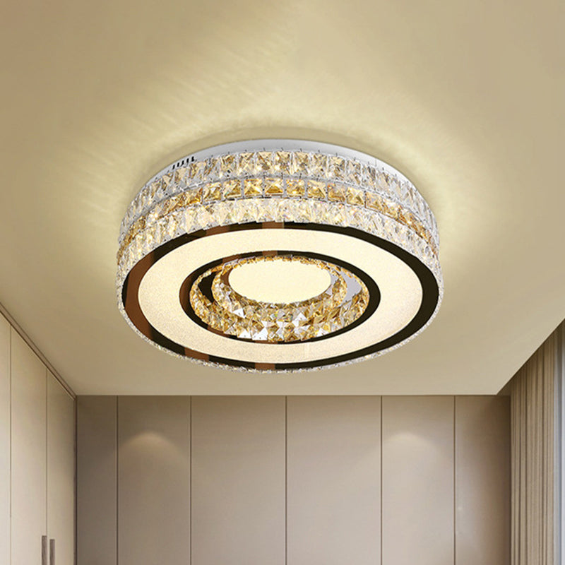 Inserted Crystal Nickel Flushount Drum LED Minimalist Close to Ceiling Lamp for Bedroom Nickel Clearhalo 'Ceiling Lights' 'Close To Ceiling Lights' 'Close to ceiling' 'Flush mount' Lighting' 1047245