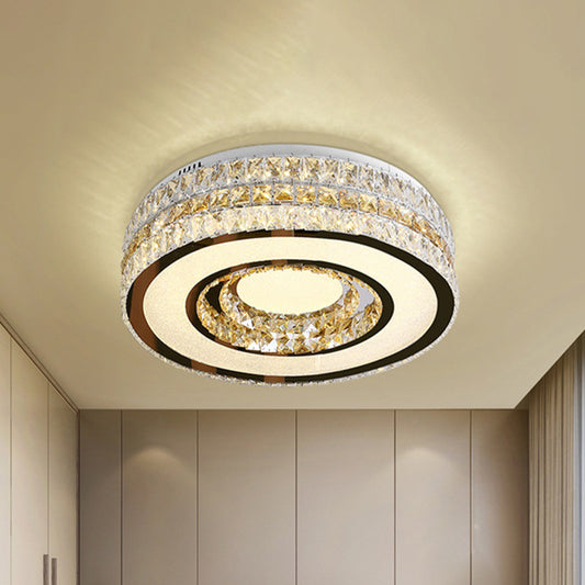 Inserted Crystal Nickel Flushount Drum LED Minimalist Close to Ceiling Lamp for Bedroom Nickel Clearhalo 'Ceiling Lights' 'Close To Ceiling Lights' 'Close to ceiling' 'Flush mount' Lighting' 1047245