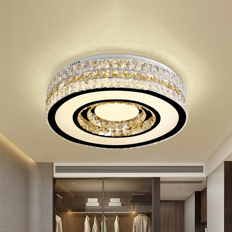 Inserted Crystal Nickel Flushount Drum LED Minimalist Close to Ceiling Lamp for Bedroom Clearhalo 'Ceiling Lights' 'Close To Ceiling Lights' 'Close to ceiling' 'Flush mount' Lighting' 1047246