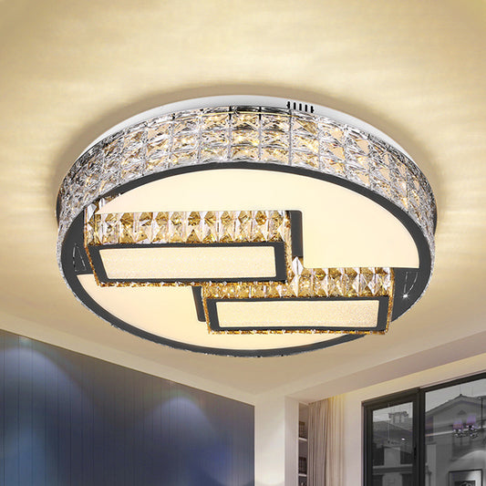 LED Drum Close to Ceiling Lighting Fixture Modernism Stainless Steel Inserted Crystal Flushmount Stainless-Steel Clearhalo 'Ceiling Lights' 'Close To Ceiling Lights' 'Close to ceiling' 'Flush mount' Lighting' 1047249