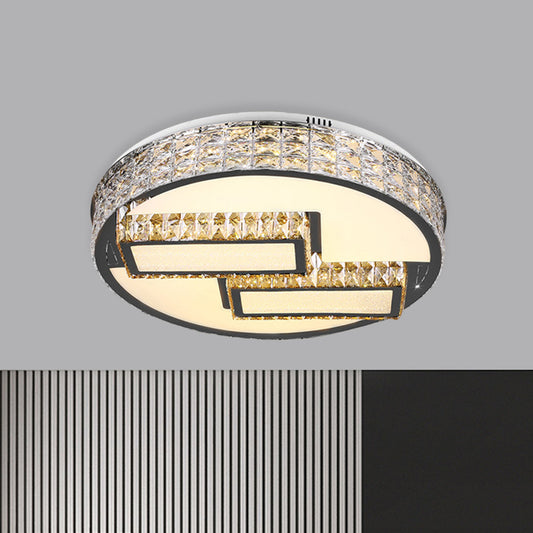 LED Drum Close to Ceiling Lighting Fixture Modernism Stainless Steel Inserted Crystal Flushmount Clearhalo 'Ceiling Lights' 'Close To Ceiling Lights' 'Close to ceiling' 'Flush mount' Lighting' 1047250