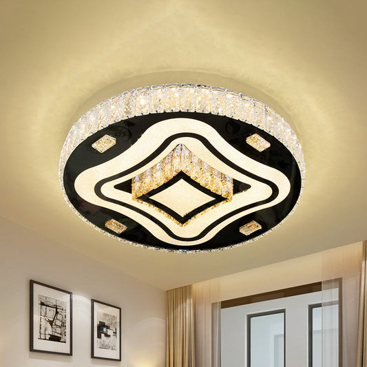 Modern Harlequin Close to Ceiling Lamp Crystal Prisms LED Flush Mount Light Fixture in Stainless Steel Stainless-Steel Clearhalo 'Ceiling Lights' 'Close To Ceiling Lights' 'Close to ceiling' 'Flush mount' Lighting' 1047261