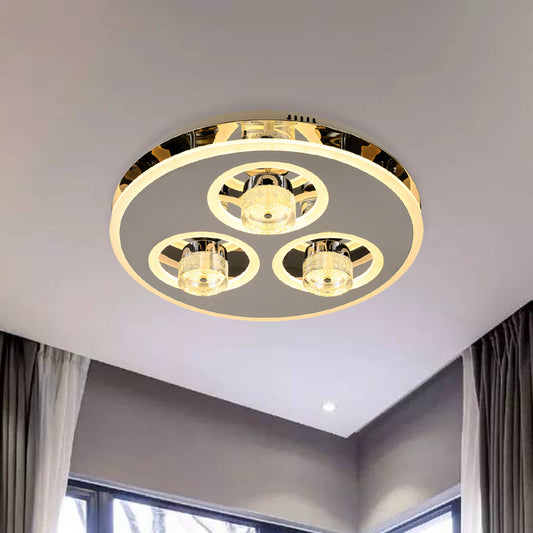 Circle Beveled Crystal Flushmount Nordic Bedroom LED Close to Ceiling Lighting Fixture in Nickel Nickel Clearhalo 'Ceiling Lights' 'Close To Ceiling Lights' 'Close to ceiling' 'Flush mount' Lighting' 1047269