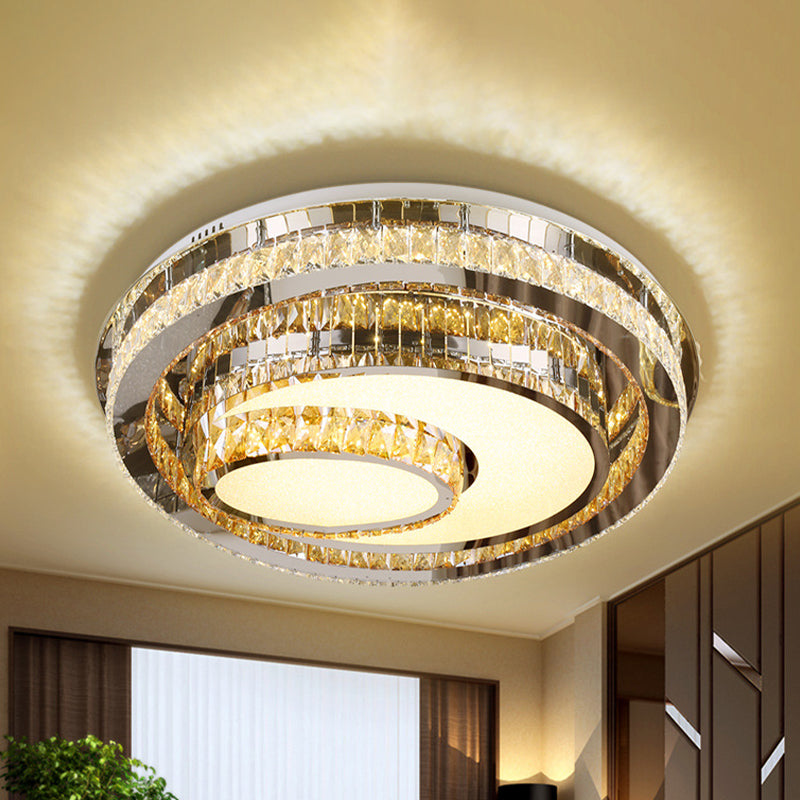 LED Flushmount Ceiling Lamp Nordic Round Beveled Glass Crystal Lighting Fixture in Chrome Stainless-Steel Clearhalo 'Ceiling Lights' 'Close To Ceiling Lights' 'Close to ceiling' 'Flush mount' Lighting' 1047285