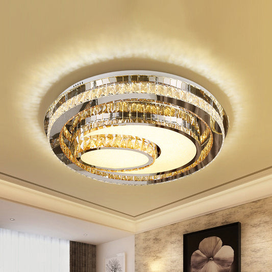 LED Flushmount Ceiling Lamp Nordic Round Beveled Glass Crystal Lighting Fixture in Chrome Clearhalo 'Ceiling Lights' 'Close To Ceiling Lights' 'Close to ceiling' 'Flush mount' Lighting' 1047286