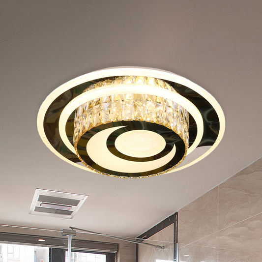 Drum Beveled Crystal Close to Ceiling Lamp Simple LED Guest Room Flushmount Light in Stainless Steel Stainless-Steel Clearhalo 'Ceiling Lights' 'Close To Ceiling Lights' 'Close to ceiling' 'Flush mount' Lighting' 1047289