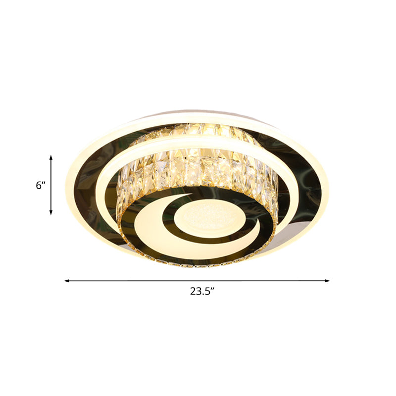 Drum Beveled Crystal Close to Ceiling Lamp Simple LED Guest Room Flushmount Light in Stainless Steel Clearhalo 'Ceiling Lights' 'Close To Ceiling Lights' 'Close to ceiling' 'Flush mount' Lighting' 1047292