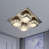 Stainless Steel Cubic Flush Mount Spotlight Contemporary Beveled Crystal LED Corridor Ceiling Lamp Stainless-Steel Clearhalo 'Ceiling Lights' 'Close To Ceiling Lights' 'Close to ceiling' 'Semi-flushmount' Lighting' 1047305