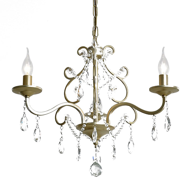 Candlestick Crystal Drip Ceiling Pendant Light Traditional 3 Lights Guest Room Chandelier in Gold Clearhalo 'Ceiling Lights' 'Chandeliers' Lighting' options 1047310