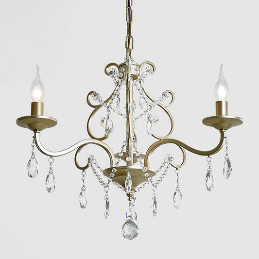 Candlestick Crystal Drip Ceiling Pendant Light Traditional 3 Lights Guest Room Chandelier in Gold Clearhalo 'Ceiling Lights' 'Chandeliers' Lighting' options 1047311