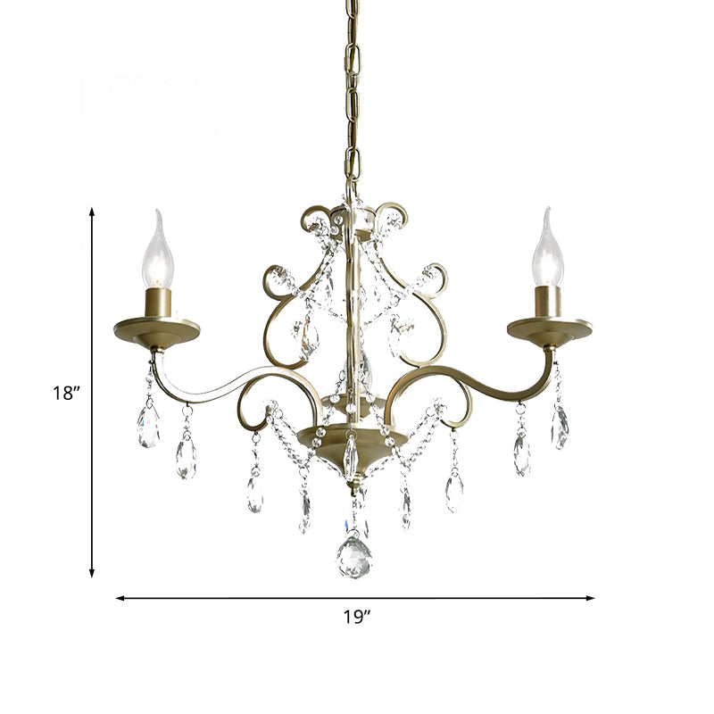 Candlestick Crystal Drip Ceiling Pendant Light Traditional 3 Lights Guest Room Chandelier in Gold Clearhalo 'Ceiling Lights' 'Chandeliers' Lighting' options 1047312