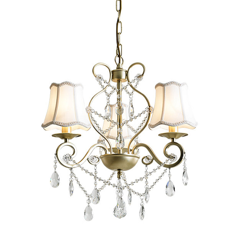 3 Heads Pendant Chandelier with Empire Shade Crystal Raindrop Retro Dining Room Suspended Lighting Fixture in Gold Clearhalo 'Ceiling Lights' 'Chandeliers' Lighting' options 1047314