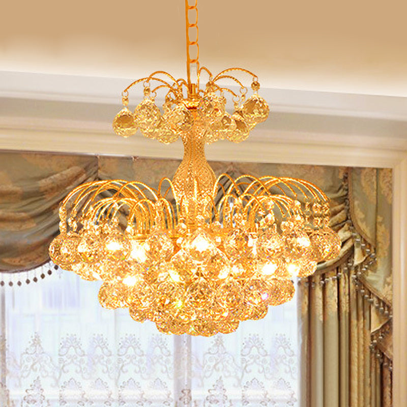 Gold 6 Lights Hanging Chandelier Classic Crystal Prisms Fountain Pendulum Light for Dining Room Gold Clearhalo 'Ceiling Lights' 'Chandeliers' Lighting' options 1047321_2e1571b4-c903-459d-9ae2-5dcaa44fa406