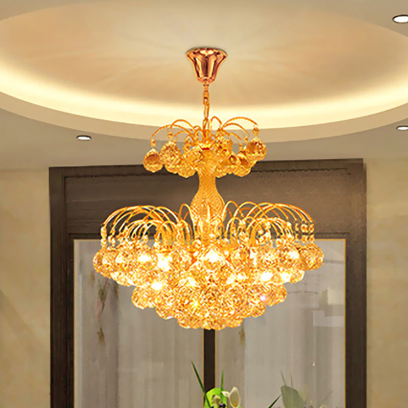 Gold 6 Lights Hanging Chandelier Classic Crystal Prisms Fountain Pendulum Light for Dining Room Clearhalo 'Ceiling Lights' 'Chandeliers' Lighting' options 1047322