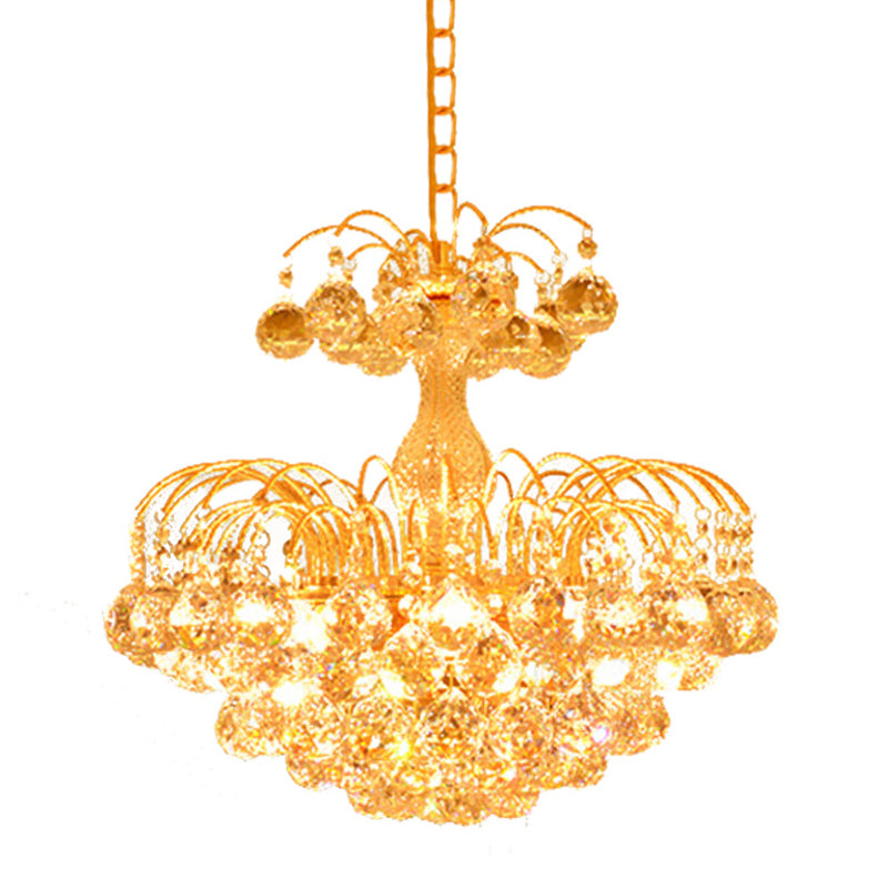 Gold 6 Lights Hanging Chandelier Classic Crystal Prisms Fountain Pendulum Light for Dining Room Clearhalo 'Ceiling Lights' 'Chandeliers' Lighting' options 1047323