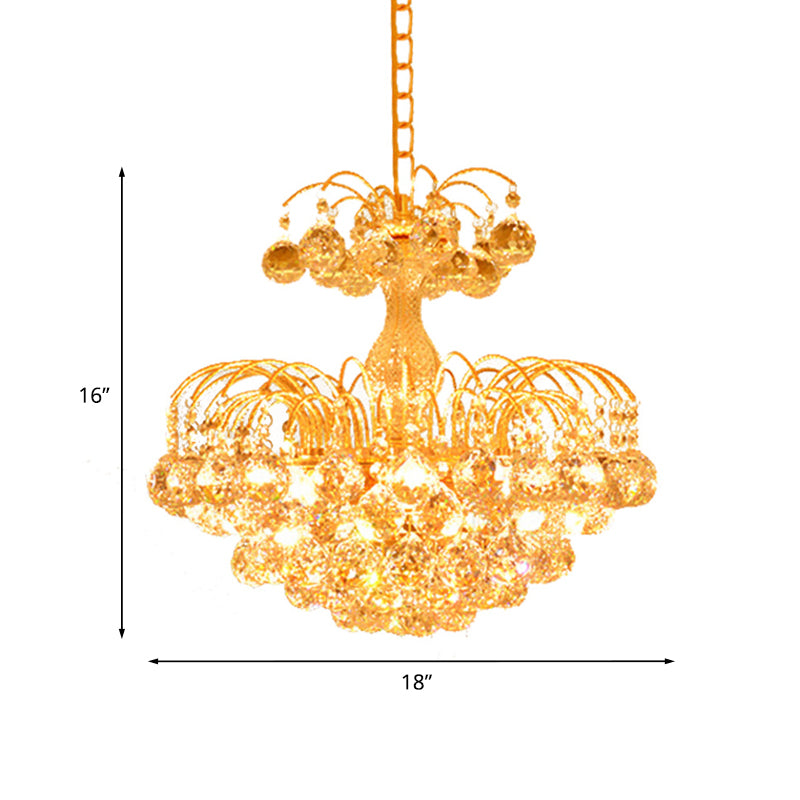 Gold 6 Lights Hanging Chandelier Classic Crystal Prisms Fountain Pendulum Light for Dining Room Clearhalo 'Ceiling Lights' 'Chandeliers' Lighting' options 1047324