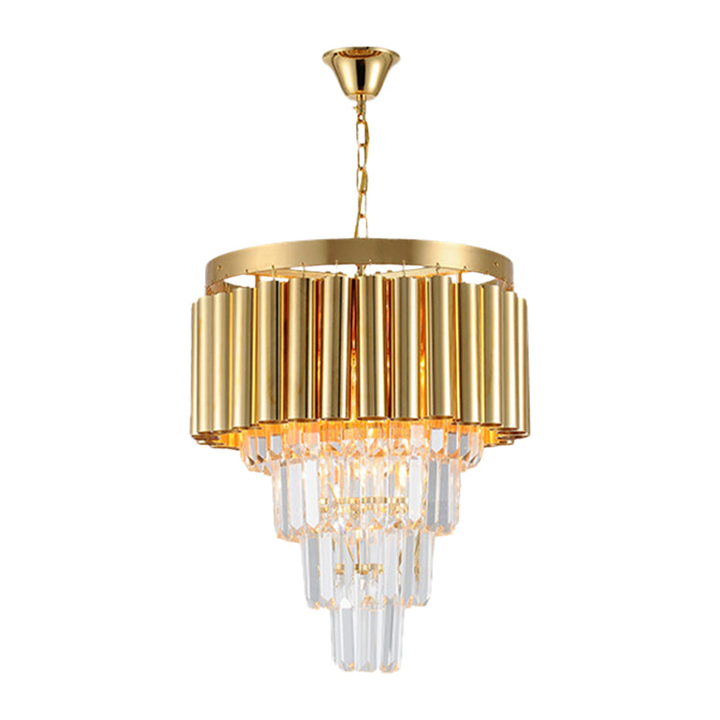 Crystal Flute Tapered Ceiling Chandelier Traditional 5 Bulbs Dining Room Suspension Light in Gold Clearhalo 'Ceiling Lights' 'Chandeliers' Lighting' options 1047327