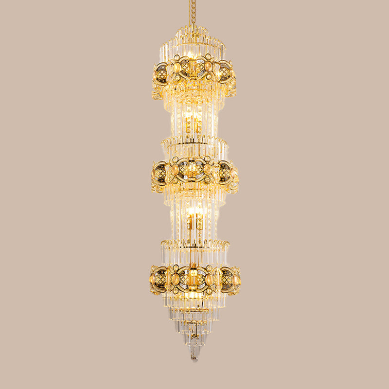 8-Light Fluted Clear Glass Rods Chandelier Retro Layered Guest Room Suspension Pendant Light Clearhalo 'Ceiling Lights' 'Chandeliers' Lighting' options 1047331