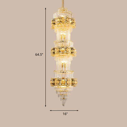 8-Light Fluted Clear Glass Rods Chandelier Retro Layered Guest Room Suspension Pendant Light Clearhalo 'Ceiling Lights' 'Chandeliers' Lighting' options 1047332